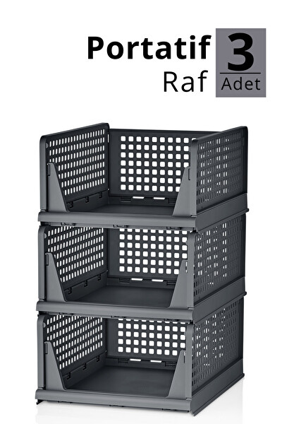 Mithra Life 3’lü Kayar Raf Organizer Gri Dolap İçi Kıyafet Aksesuar Düzenleyici MIT1263