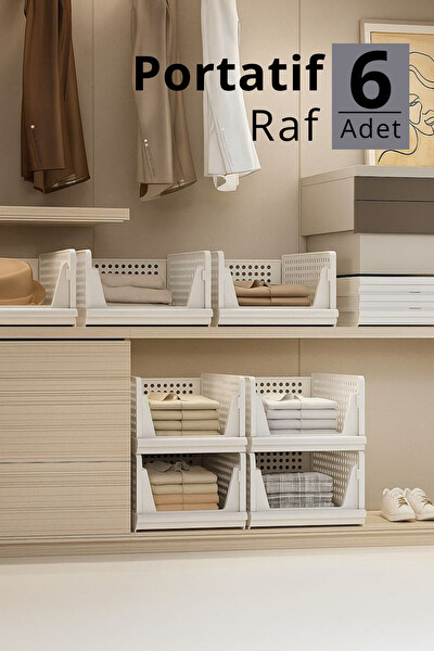Mithra Life 6’lı Kayar Raf Organizer Beyaz Dolap İçi Kıyafet Aksesuar Düzenleyici MIT1262