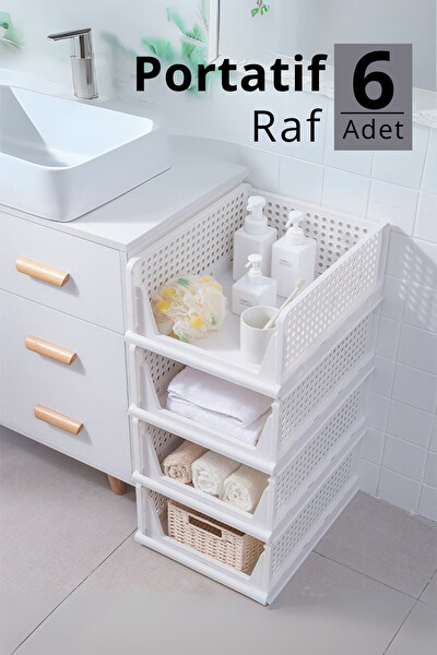 Mithra Life 6’lı Kayar Raf Organizer Beyaz Dolap İçi Kıyafet Aksesuar Düzenleyici MIT1262