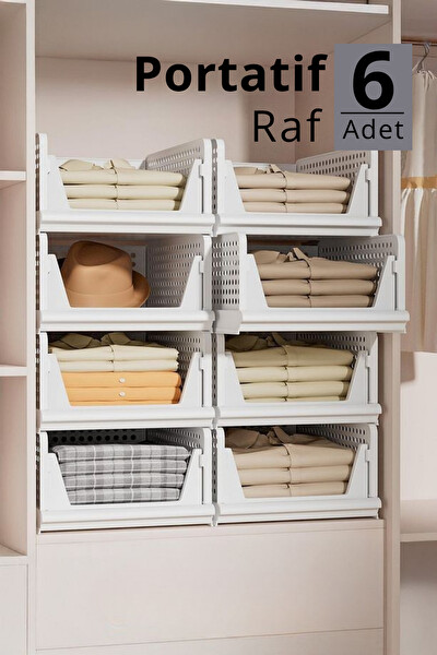Mithra Life 6’lı Kayar Raf Organizer Beyaz Dolap İçi Kıyafet Aksesuar Düzenleyici MIT1262