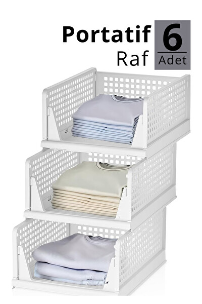 Mithra Life 6’lı Kayar Raf Organizer Beyaz Dolap İçi Kıyafet Aksesuar Düzenleyici MIT1262