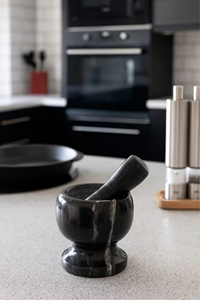 Kitchen Design Lab Yekpare Doğal Desenli Siyah Mermer Oyma Havan