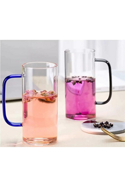 Kitchen Design Lab Borosilikat Yuvarlak Cam Bardak Kulplu Kupa 400 ML 4 Adet Yeşil