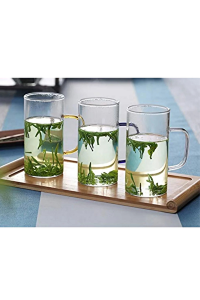 Kitchen Design Lab Borosilikat Yuvarlak Cam Bardak Kulplu Kupa 400 ML 4 Adet Yeşil