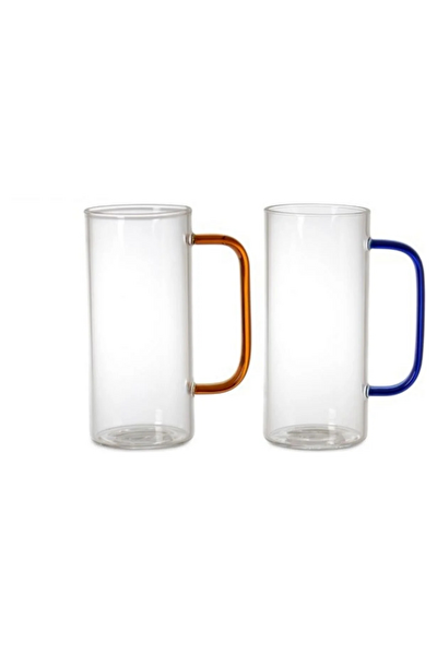 Kitchen Design Lab Borosilikat Yuvarlak Cam Bardak Kulplu Kupa 400 ML 4 Adet Yeşil