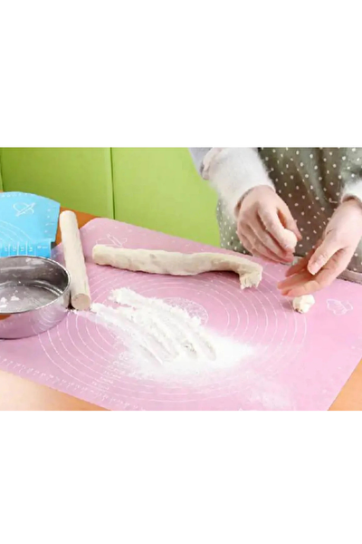 Kitchen Design Lab Silikon Ölçülü Çok Amaçlı Hamur Açma Matı 45 CM x 65 CM Çelik Un Eleği ve Çelik Hamur Kesici