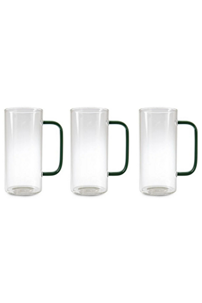 Kitchen Design Lab Borosilikat Yuvarlak Cam Kulplu Kupa 400 ML 3 Adet Yeşil