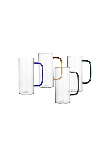 Kitchen Design Lab Borosilikat Yuvarlak Cam Kulplu Kupa 400 ML 3 Adet Yeşil