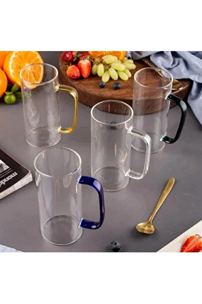 Kitchen Design Lab Borosilikat Yuvarlak Cam Kulplu Kupa 400 ML 3 Adet Yeşil