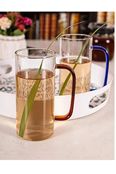 Kitchen Design Lab Borosilikat Yuvarlak Cam Kulplu Kupa 400 ML 3 Adet Yeşil