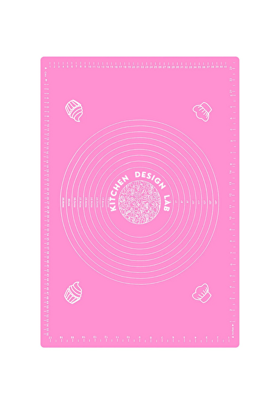 Kitchen Design Lab Pembe Silikon 45 CM x 65 CM Ölçülü Hamur Açma Matı - Çelik Hamur Kesme Spatulası