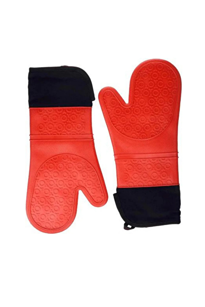 Kitchen Design Lab 45x65 CM Silikon Hamur Açma Matı Ve Kırmızı Silikon Yanmaz Mutfak Fırın Eldiveni 2'li Set Beyaz