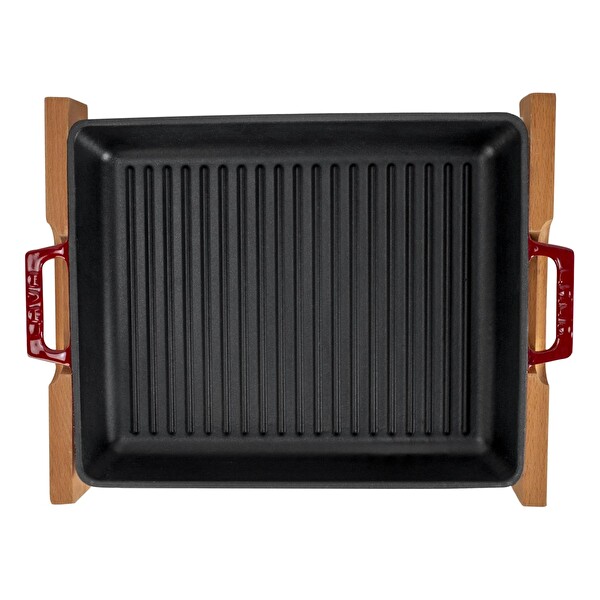 Lava Dikdörtgen Izgara Tavası Kayın Servis Ahşabı Döküm Yekpare Çift Kulplu 26x32 CM Bordo - LV ECO GT 2632 T3 K4 BR