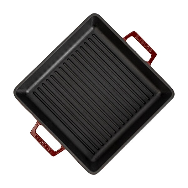 Lava Döküm Kare Izgara Tavası Döküm Demir Yekpare Çift Kulplu Ölçü 26x26 CM Bordo - LV ECO GT 2626 T2 BR
