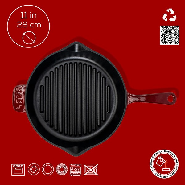 Lava Döküm Yuvarlak Izgara Tava Döküm Demir Yekpare Saplı Çap 28 CM Bordo - LV ECO Y GT 28 BR