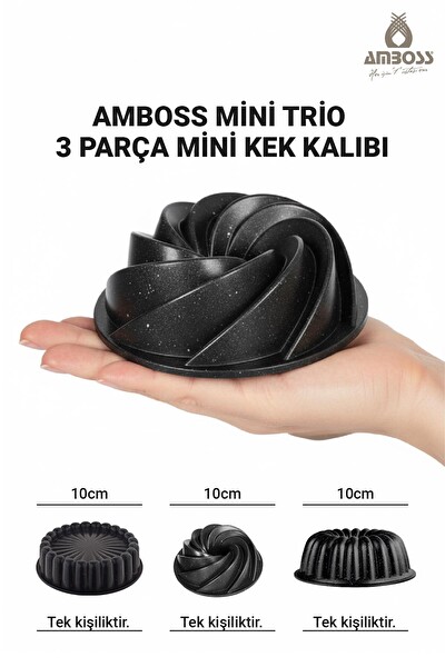 Amboss Mini Trio Döküm 3 Parça Mini Kek Kalıbı
