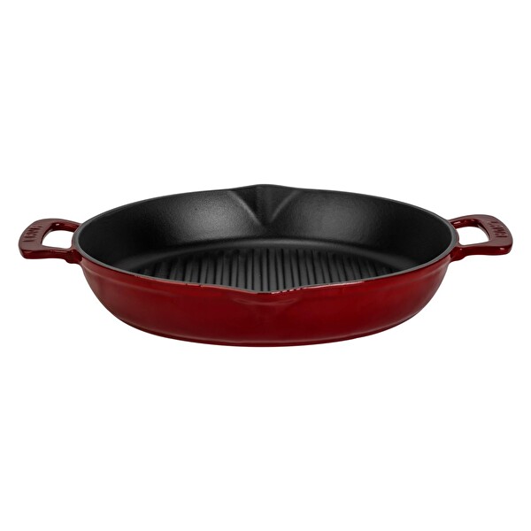 Lava Döküm Yuvarlak Izgara Tavası Döküm Demir Yekpare Çift Kulplu Çap 32 CM - Bordo