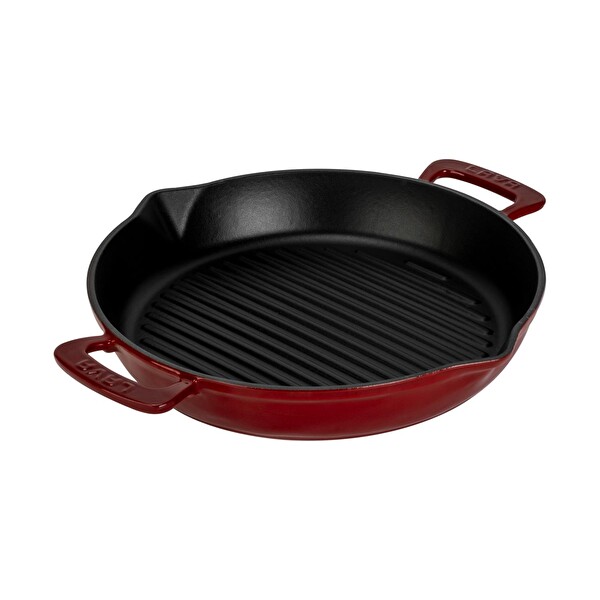 Lava Döküm Yuvarlak Izgara Tavası Döküm Demir Yekpare Çift Kulplu Çap 32 CM - Bordo