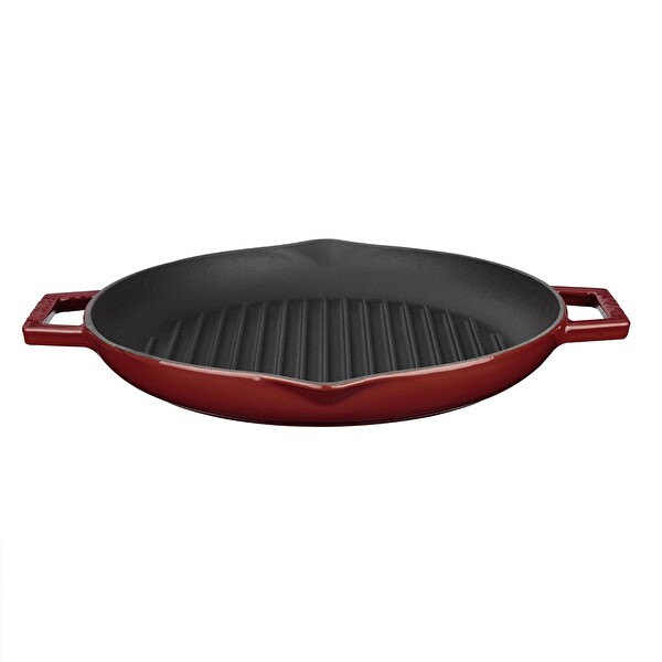 Lava Döküm Yuvarlak Izgara Tavası Döküm Demir Yekpare Çift Kulplu Çap 26 CM - Bordo