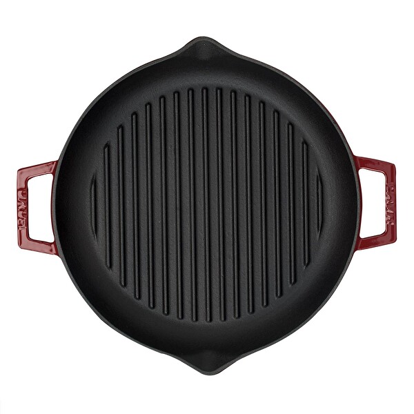Lava Döküm Yuvarlak Izgara Tavası Döküm Demir Yekpare Çift Kulplu Çap 26 CM - Bordo