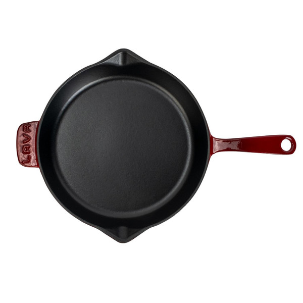 Lava Döküm Yuvarlak Kızartma Tavası Döküm Demir Yekpare Saplı Çap 28 CM - Bordo
