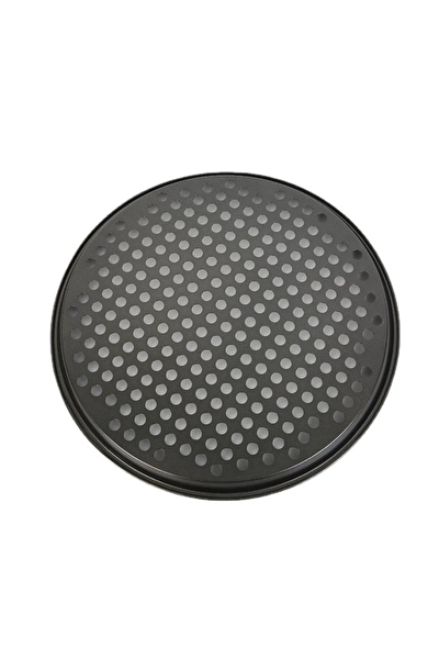 Kitchen Design Lab Paslanmaz Karbon Çelik Delikli Yanmaz 32 CM Büyük Boy Pizza Servis Tepsisi