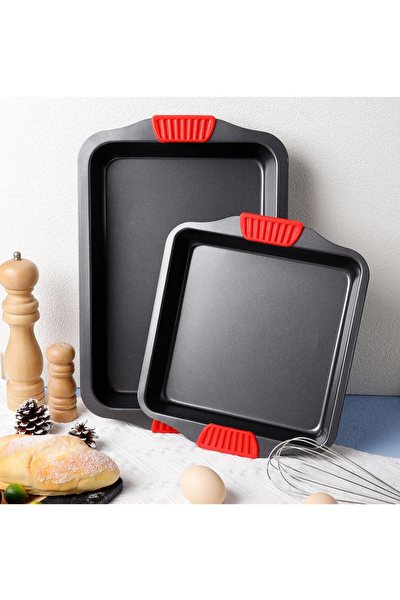 Kitchen Design Lab Karbon Siyah Çelik Orta ve Büyük Boy Fırın Tepsisi 24 x 40 x 7 CM - 2 Adet