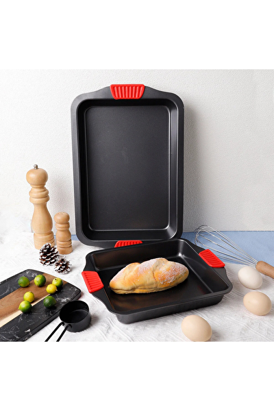 Kitchen Design Lab Karbon Siyah Çelik Orta ve Büyük Boy Fırın Tepsisi 24 x 40 x 7 CM - 2 Adet