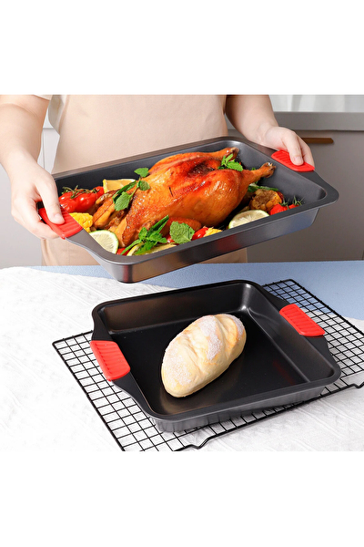 Kitchen Design Lab Karbon Siyah Çelik Orta ve Büyük Boy Fırın Tepsisi 24 x 40 x 7 CM - 2 Adet