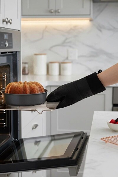 Kitchen Design Lab Yıkanabilir Pişirme Matı Ve Siyah Silikon Yanmaz Mutfak Fırın Eldiveni