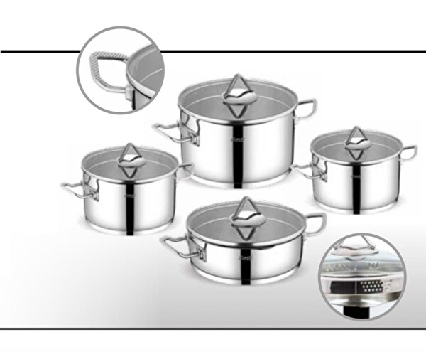 Fms 6026 Süzgülü Lüx 8 Parça Metal Kulp Çelik Tencere Takımı