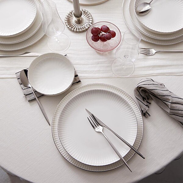 Kütahya Porselen Bone Crest 48 Parça Yemek Takımı Platin File