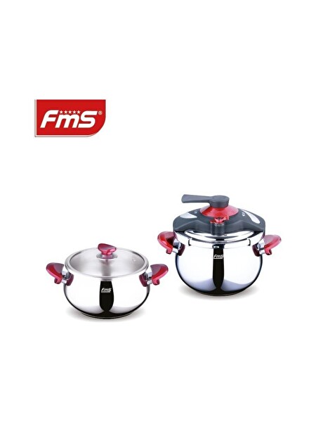 Fms Venüs İkiz 5 + 7 Litre Güveç Düdüklü Tencere Seti - Cam Kapak Kırmızı 3029