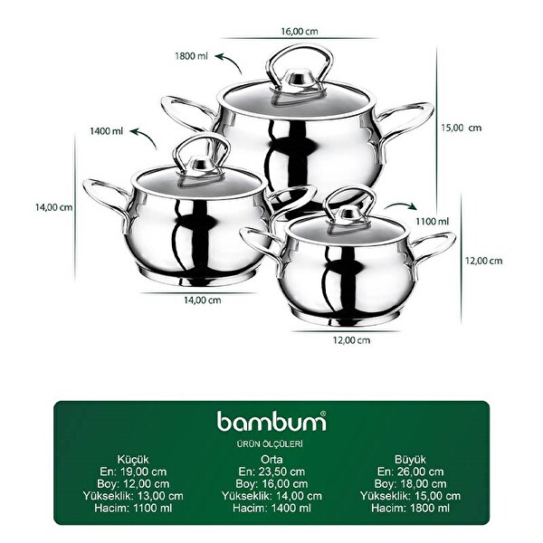 Bambum Rose Küre 6 Parça Derin Tencere Takımı