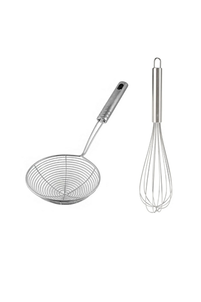 Kitchen Design Lab Çelik Metal Saplı 18 CM Kevgir Ve 35 CM Çırpıcı - 2 Adet Set
