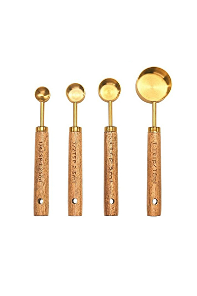 Kitchen Design Lab Bambu Saplı Paslanmaz Çelik Gold Renk 4 Boy Ölçü Kaşığı Seti