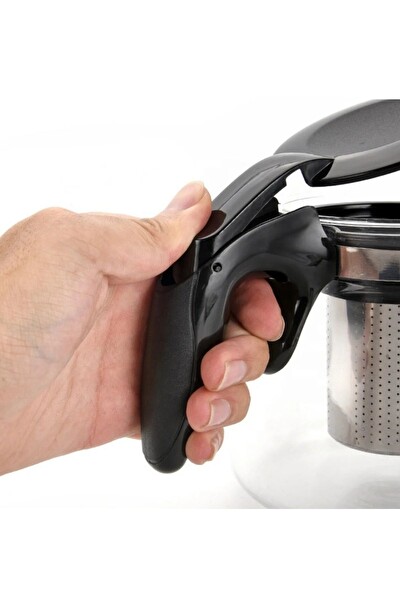 Kitchen Design Lab Isıya Dayanıklı Çelik Süzgeçli Şeffaf Cam Çay Demliği 1100 ML - Çelik Süzgeçli Şeffaf Demlik