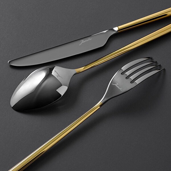 Jumbo 1001 Altın Detaylı Çatal Kaşık Ve Bıçak Takımı - 84 Parça 12 Kişilik