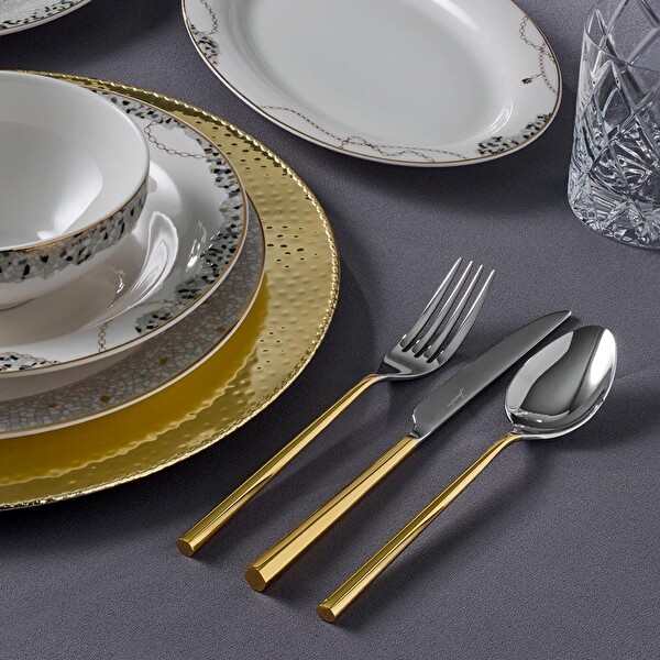 Jumbo 1001 Altın Detaylı Çatal Kaşık Ve Bıçak Takımı - 84 Parça 12 Kişilik