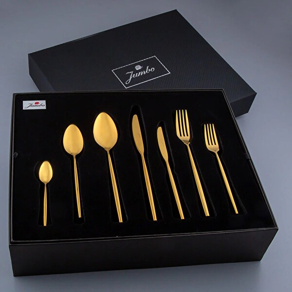 Jumbo 5900 Infinity Titanyum Gold 84 Parça 12 Kişilik Çatal Kaşık Bıçak Seti