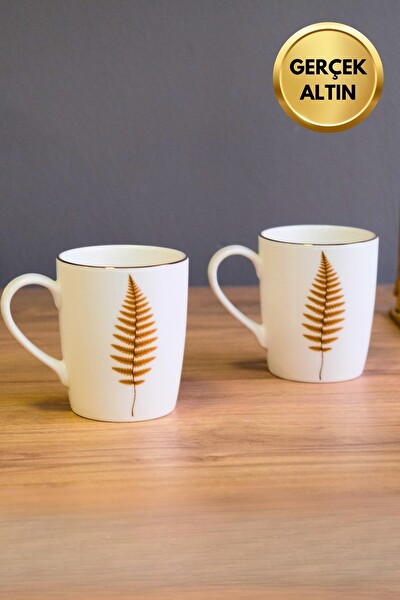Tabak Evi Porselen Natura Fern Kulplu Mug Kupa 9 CM 220 ML 2'li