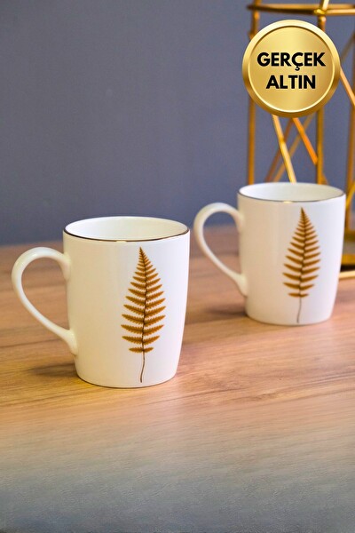 Tabak Evi Porselen Natura Fern Kulplu Mug Kupa 9 CM 220 ML 2'li