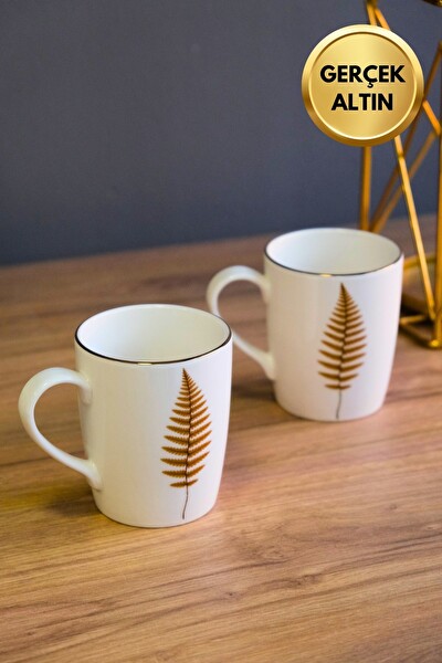 Tabak Evi Porselen Natura Fern Kulplu Mug Kupa 9 CM 220 ML 2'li