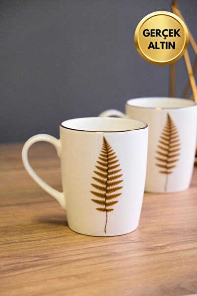 Tabak Evi Porselen Natura Fern Kulplu Mug Kupa 9 CM 220 ML 2'li