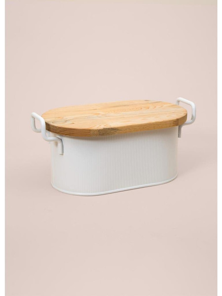 The Mia Stripe Ahşap Kapaklı Ekmek Saklama Kutusu Beyaz 40x22x18 CM