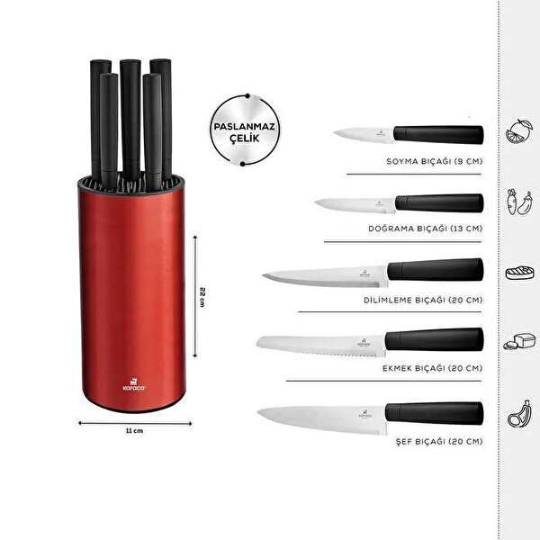 Karaca Oscar Red 6 Parça Bıçak Seti