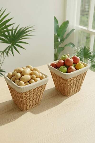 DigitHome 2'li Kare Rattan Hasır Sebze Sepeti Düzenleyici Organizer - 9T01