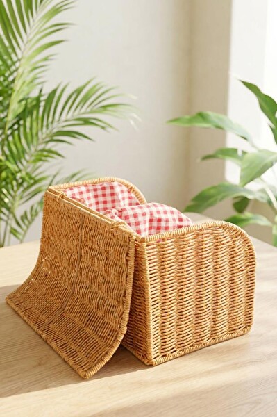 DigitHome Dikdörtgen Rattan Hasır Sebzelik Çift Bölmeli Sepet Düzenleyici Organizer - 9T09