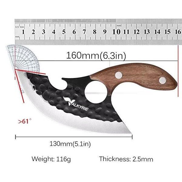 Valkyrie Outdoor Et Sebze Doğrama Satırı Kılıflı Bıçak Ahşap Saplı Çok Amaçlı Kahve