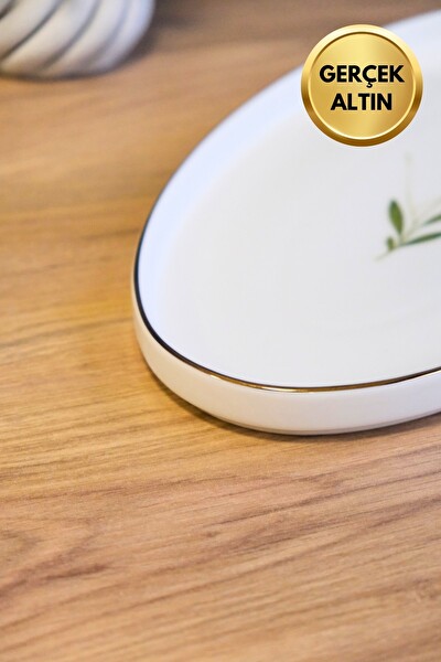 Tabak Evi Porselen Natura Karma 32.50x17x2.50CM Altın Yaldızlı Kayık Servis Tabagı - 2 Parça